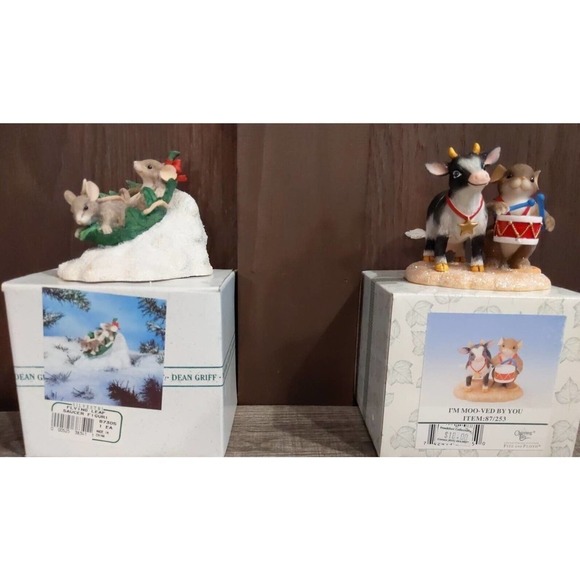 Set of 2 Charming Tails "I'm Moo-ved By You" & "Flying Leaf Saucer" with boxes - Picture 1 of 11